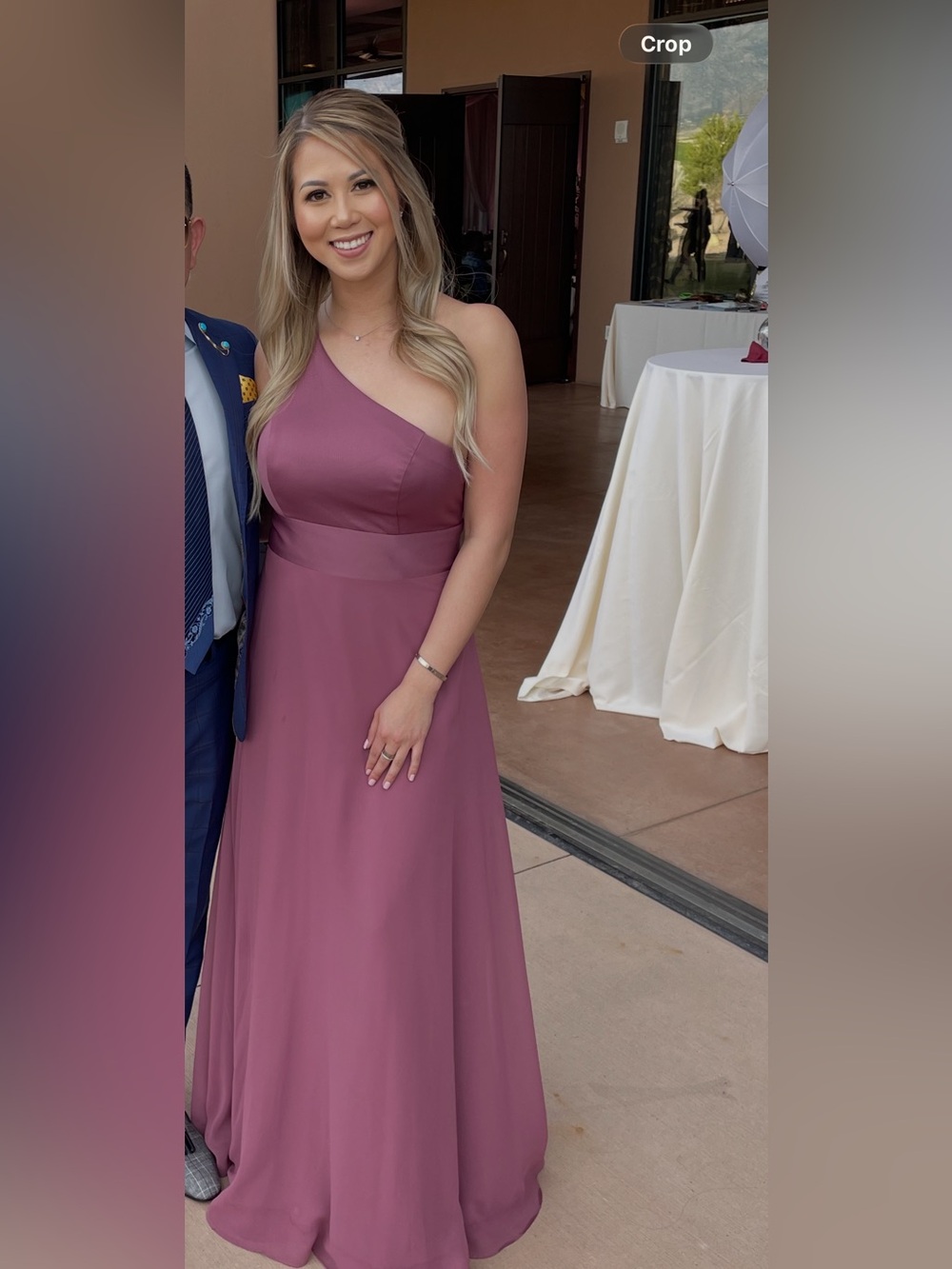 David's Bridal One-Shoulder Dusty Rose Bridesmaid Gown